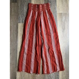 Rewash Brand Rust Red White Striped Linen Blend Smocked Wide Leg Pants Medium